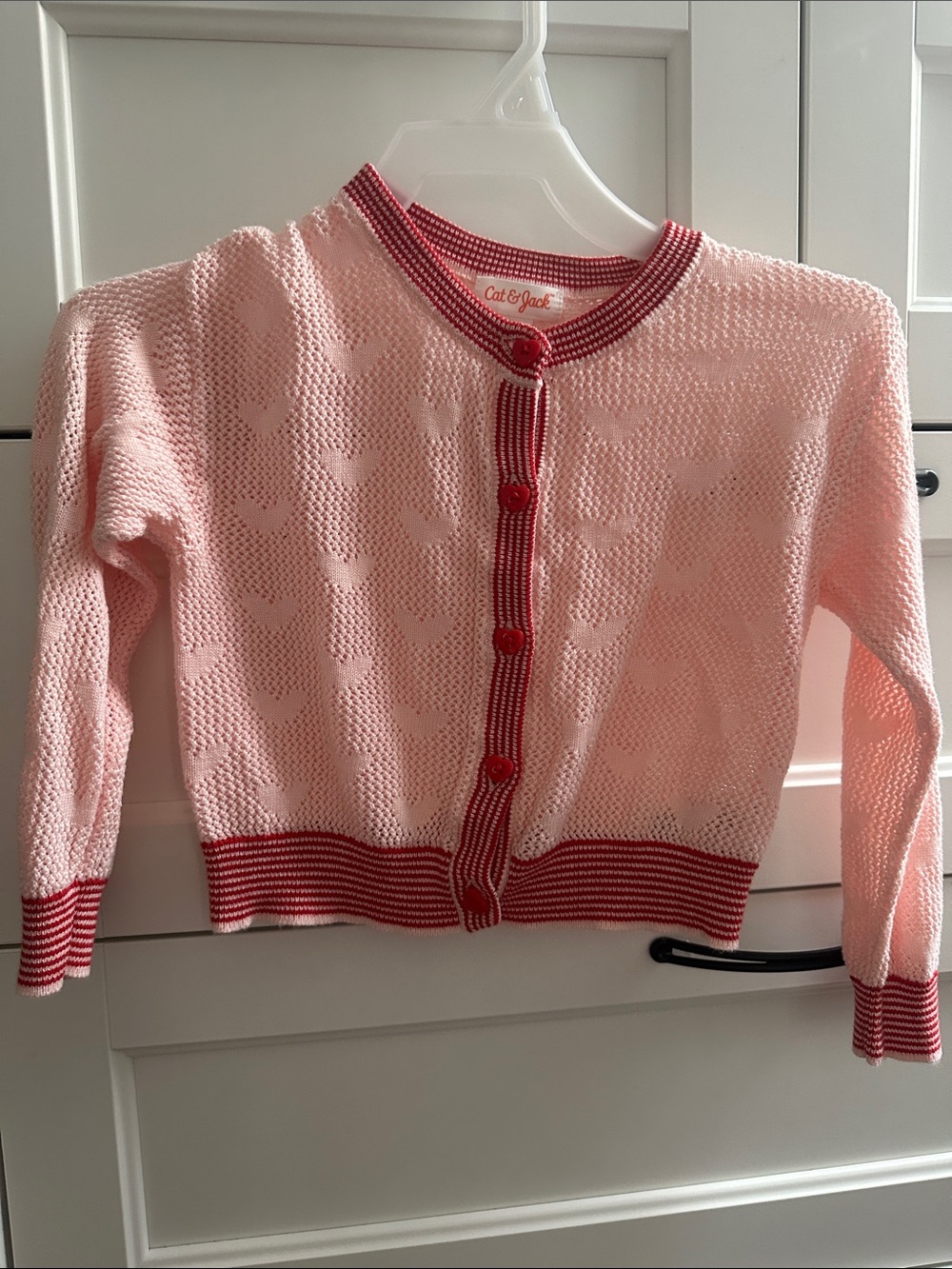 3T Cat & Jack Pink Cardigan with Red Trim and Heart Knit
